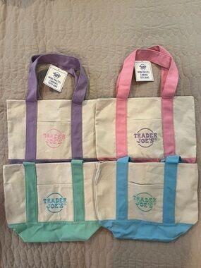 Set of 4 Trader Joe’s Mini Tote Bags - All Pastel Colors